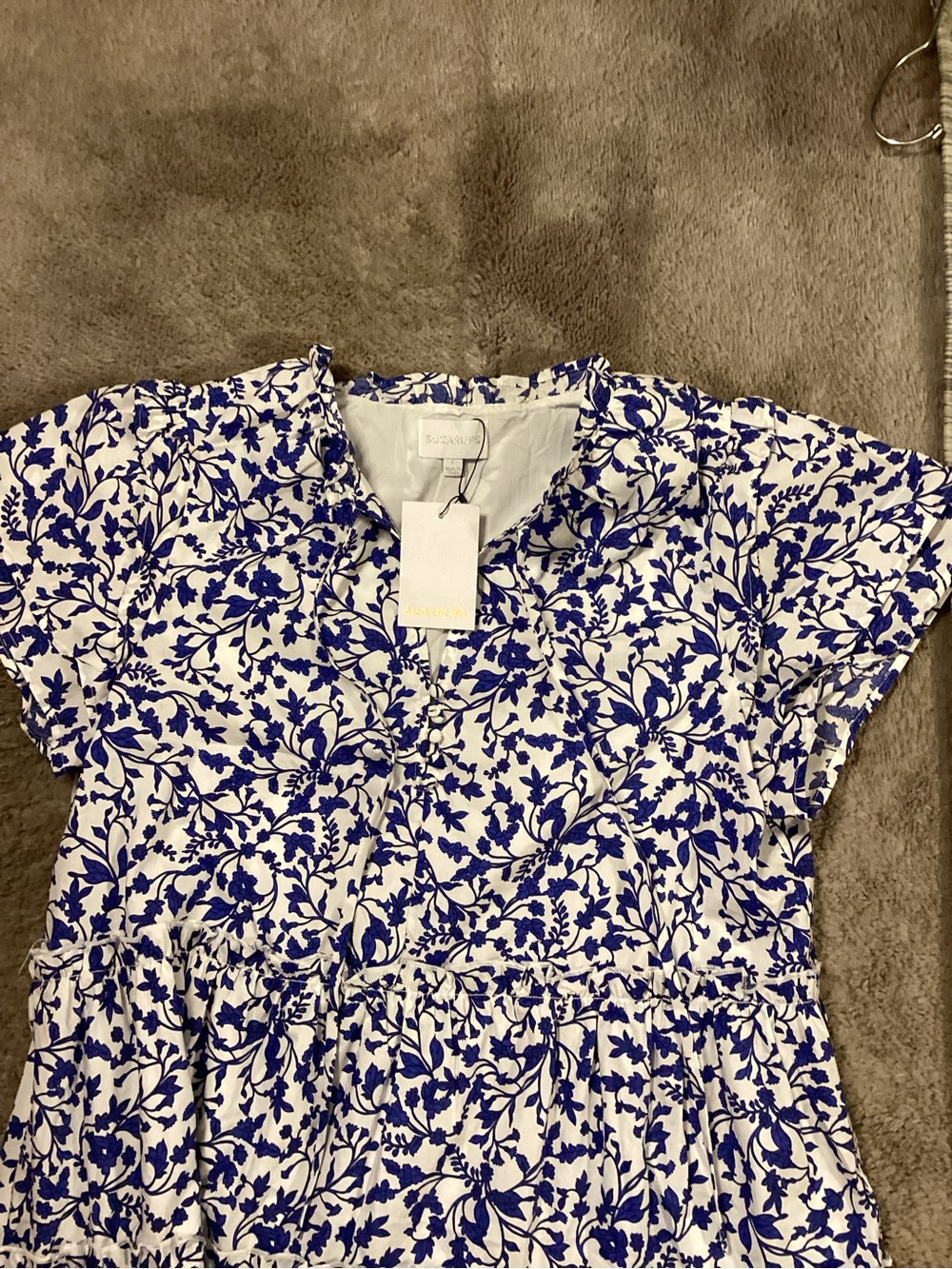 Sugarlips White and Blue Floral Tiered Mini Dress - Picture 2 of 4